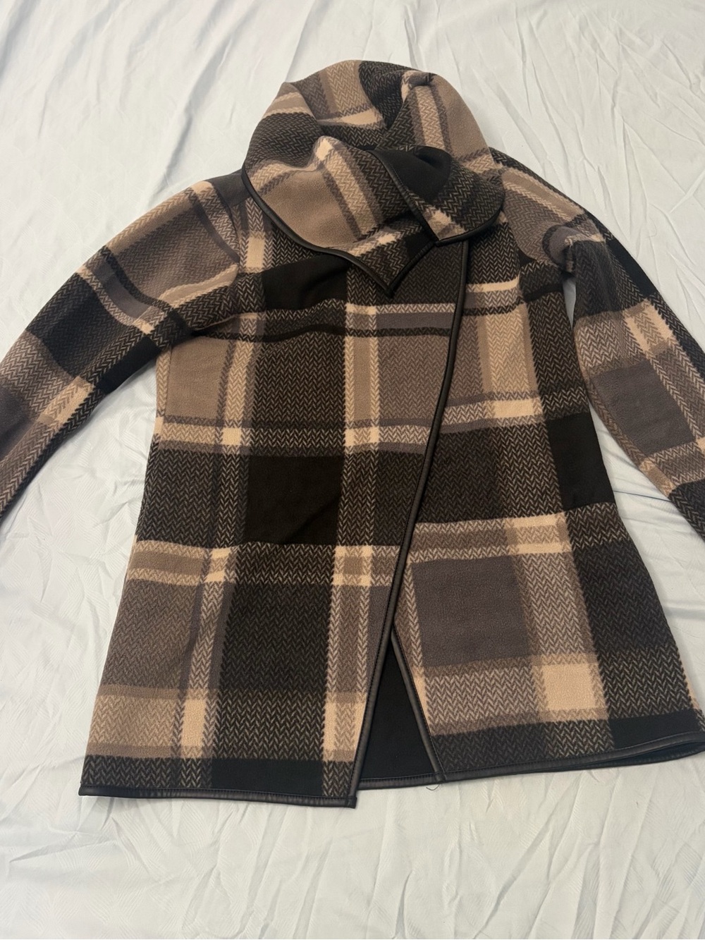 Women's Plaid Pea Coat in Black and Tan